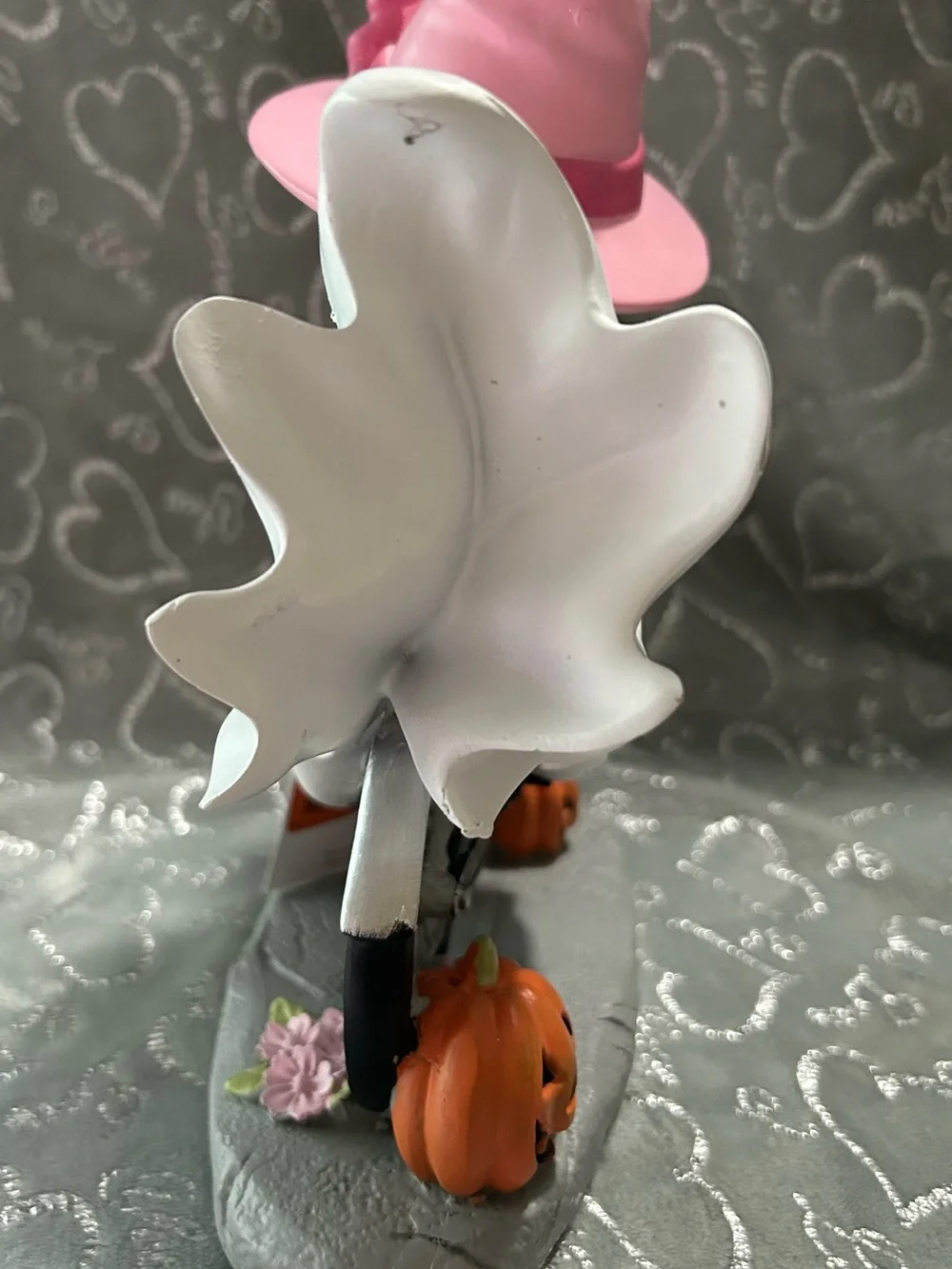 NWT Mystic Blush Ghost Wearing a Pink Witch Hat on Bike Halloween Tabletop Decor